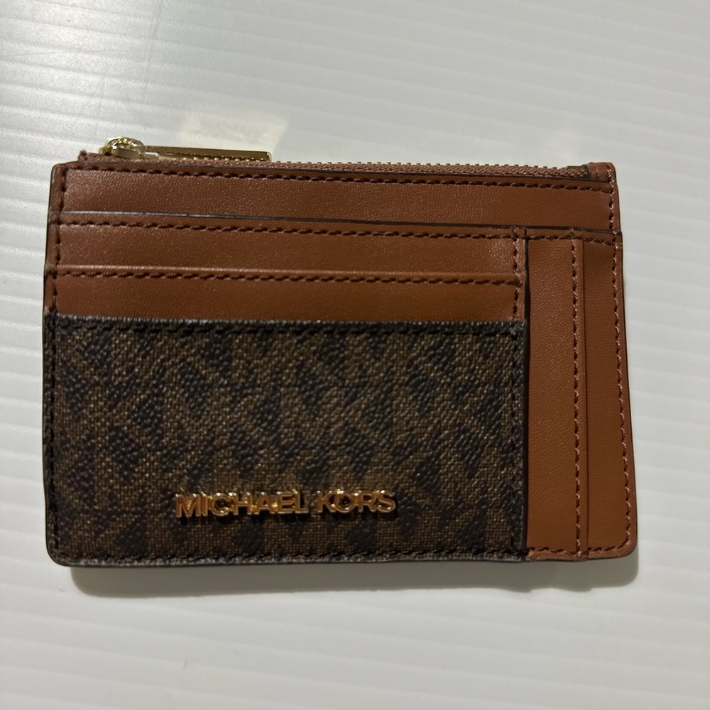 Michael Kors Jet Set Small Double Side Card Case Wallet Brown MK Signatu…